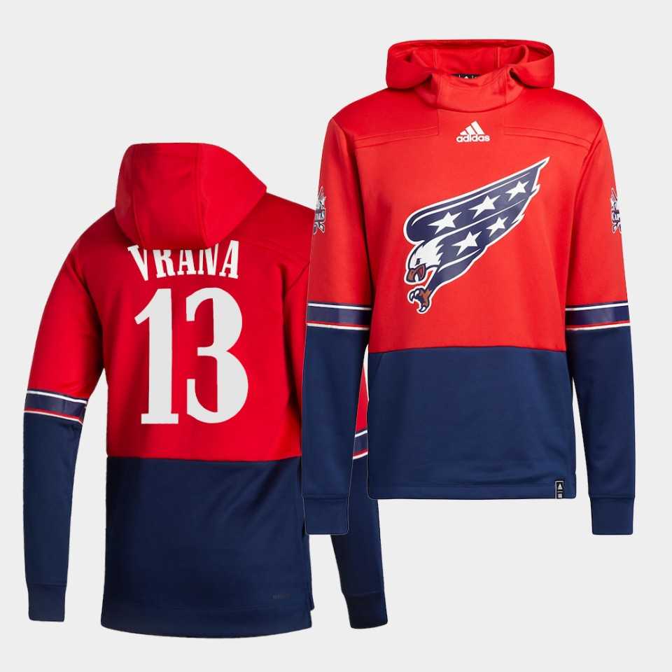 Men Washington Capitals 13 Vrana Red NHL 2021 Adidas Pullover Hoodie Jersey